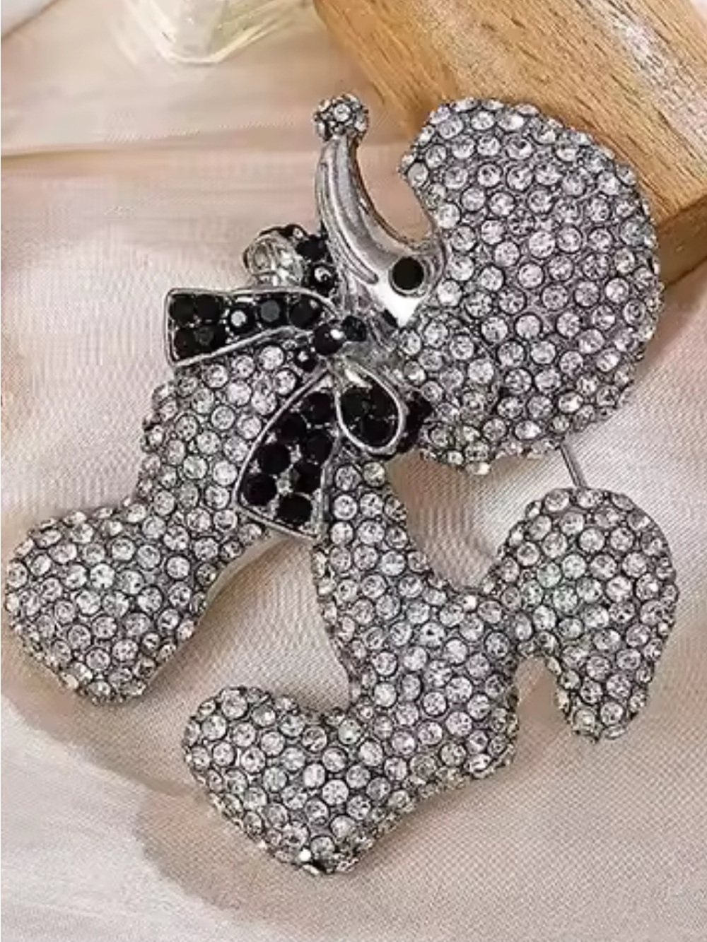 Crystal Poodle Brooch Pin - Silver and Black. 2 inches